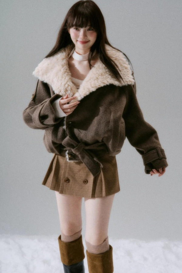 Romance Woolen Fur Collar Coat