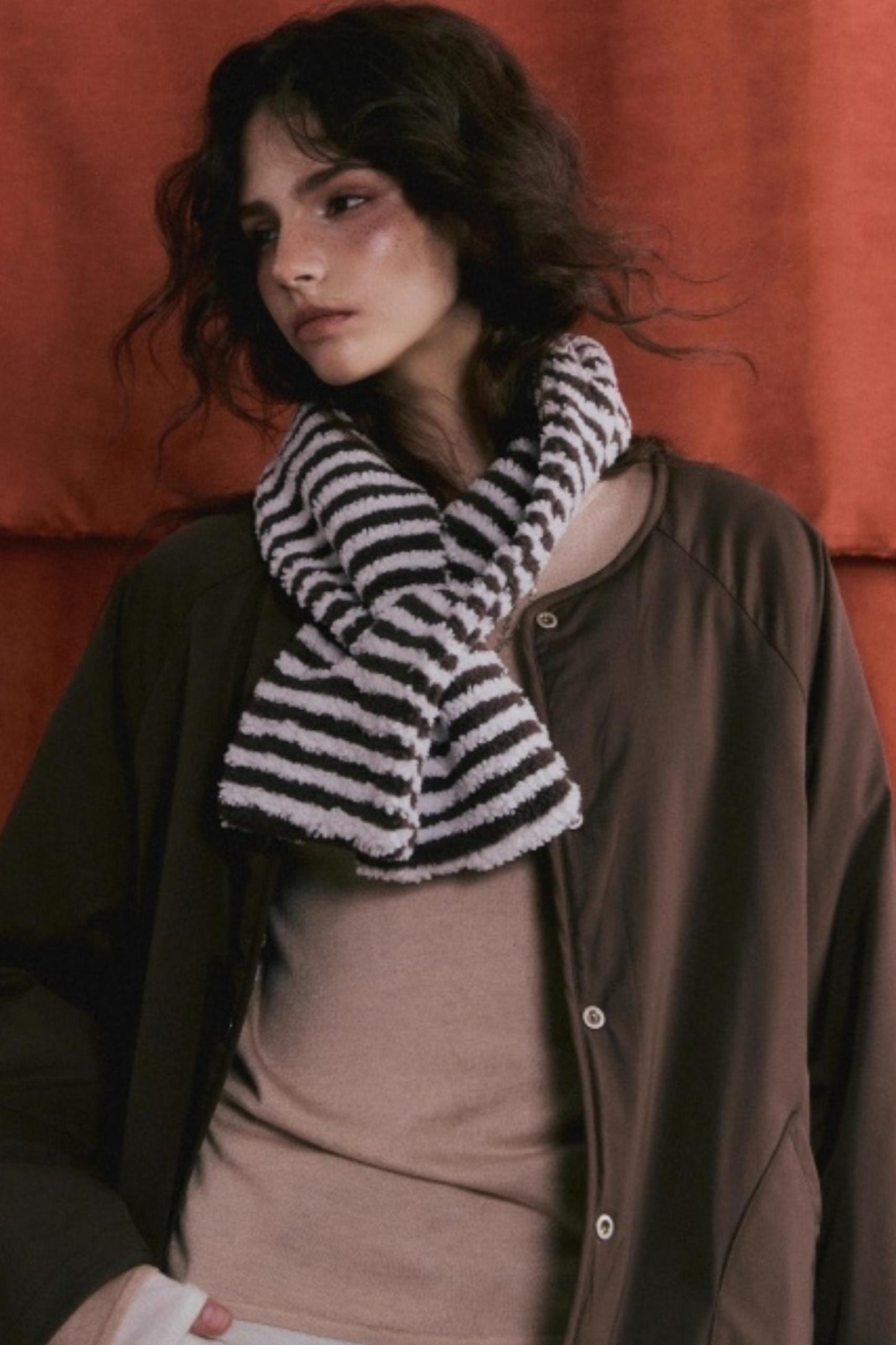 Retro Reversible Wool Coat Scarf Set