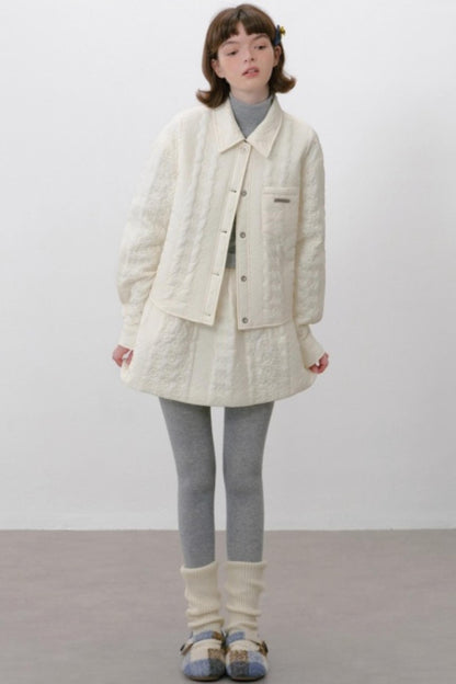 Lapel Dropped Shoulder Quilted Jacket