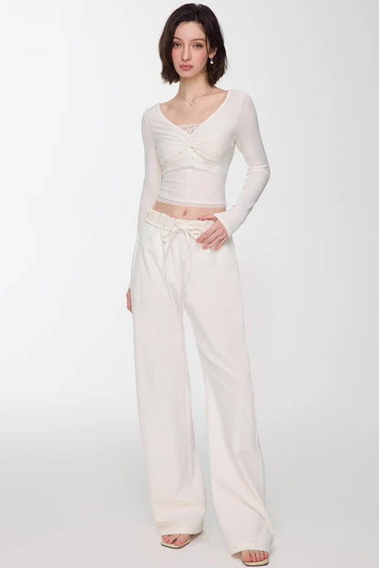 꼬임 레이스 V넥 탑