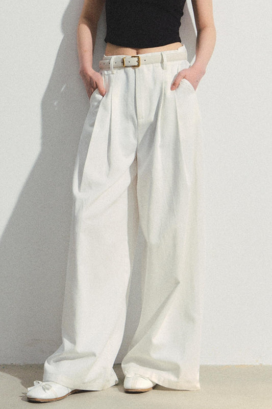 White Tencel Wide-Leg Trousers