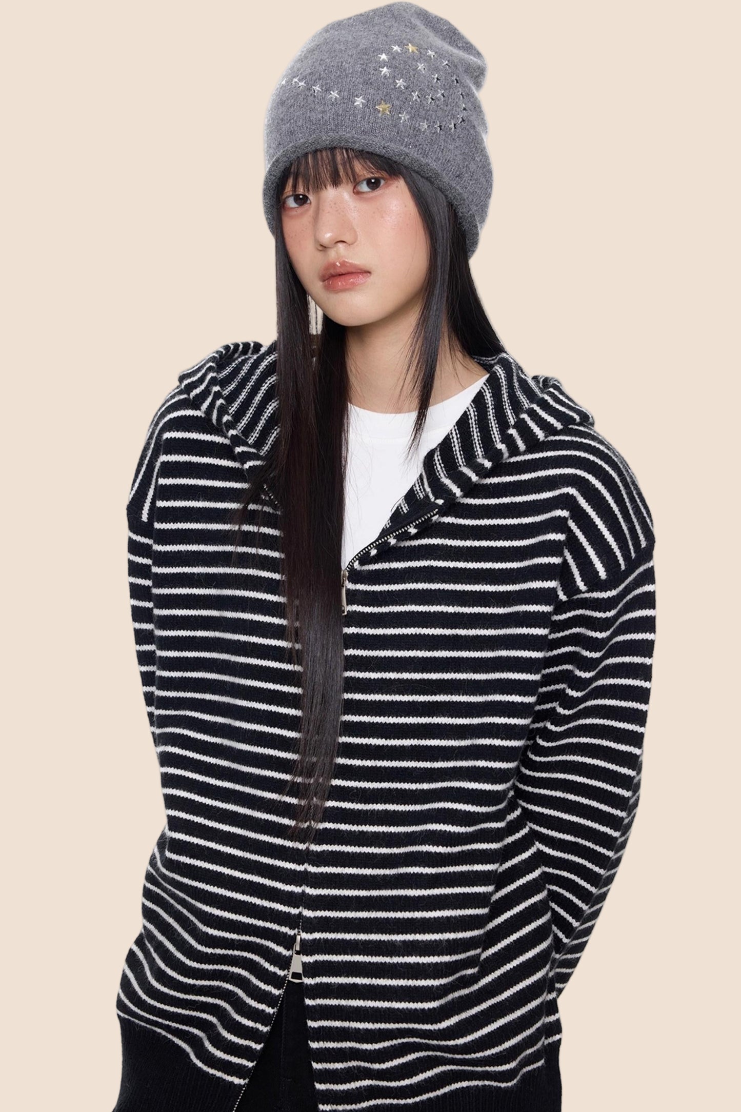 Color-Block Striped Knit Cardigan