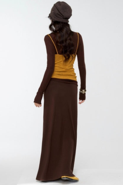 Brown Knit Relaxed Skirt
