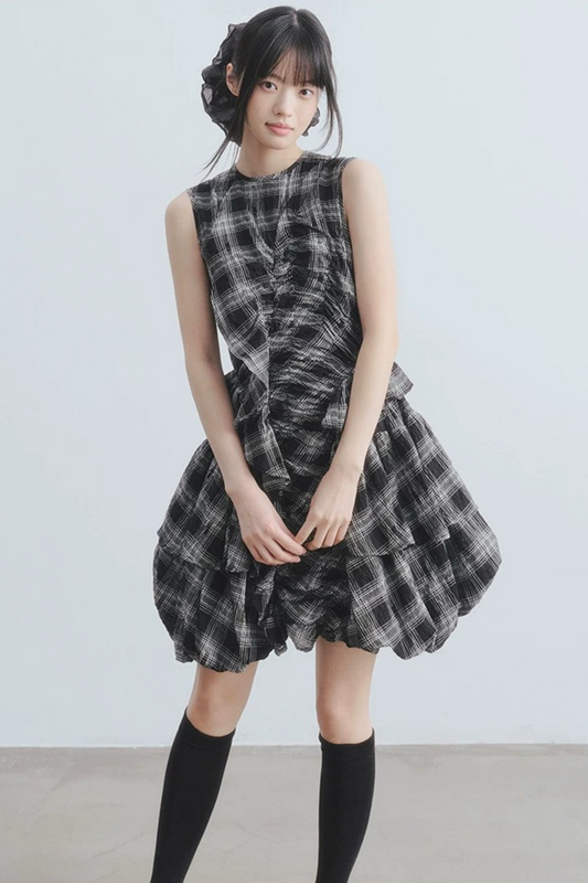 Matte Plaid Ruffled Dress