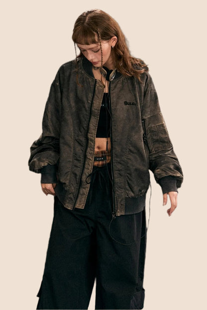 EZEK Original Wasteland American Flight Suit Washed Distressed Jacket Women's Pre-Fall New Loose Baseball Uniform