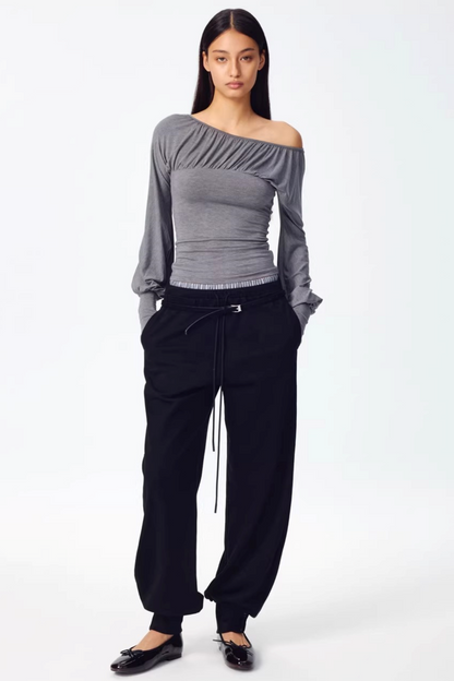 Patchwork Double Waistband Jogger Pants