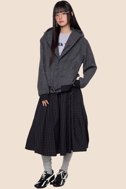 Autumn Vintage Plaid Knit Hooded Jacket