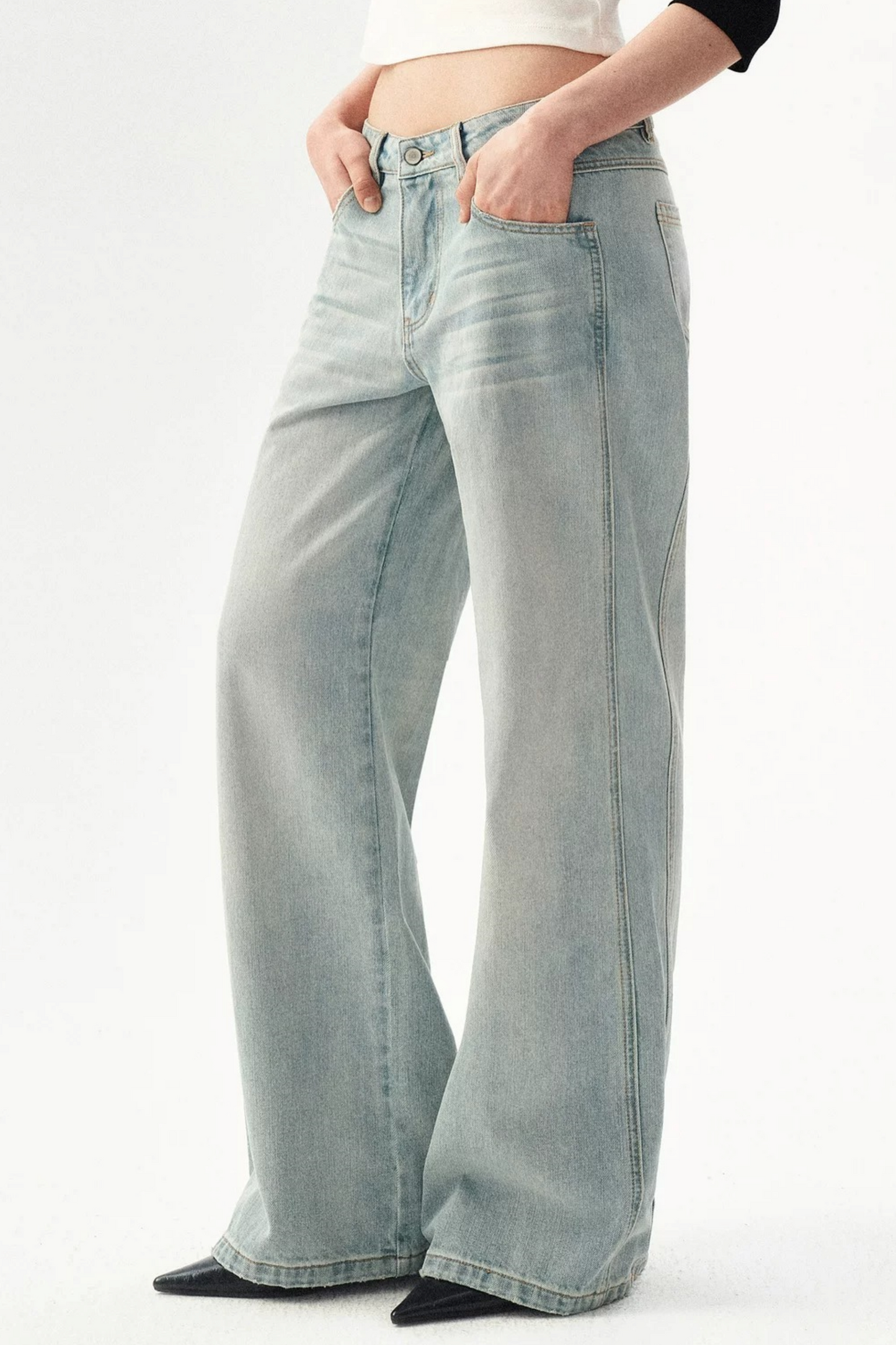 Distressed Wide-Leg Jeans