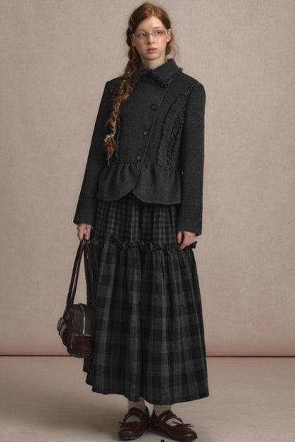 Retro Plaid High-Waisted Long Skirt