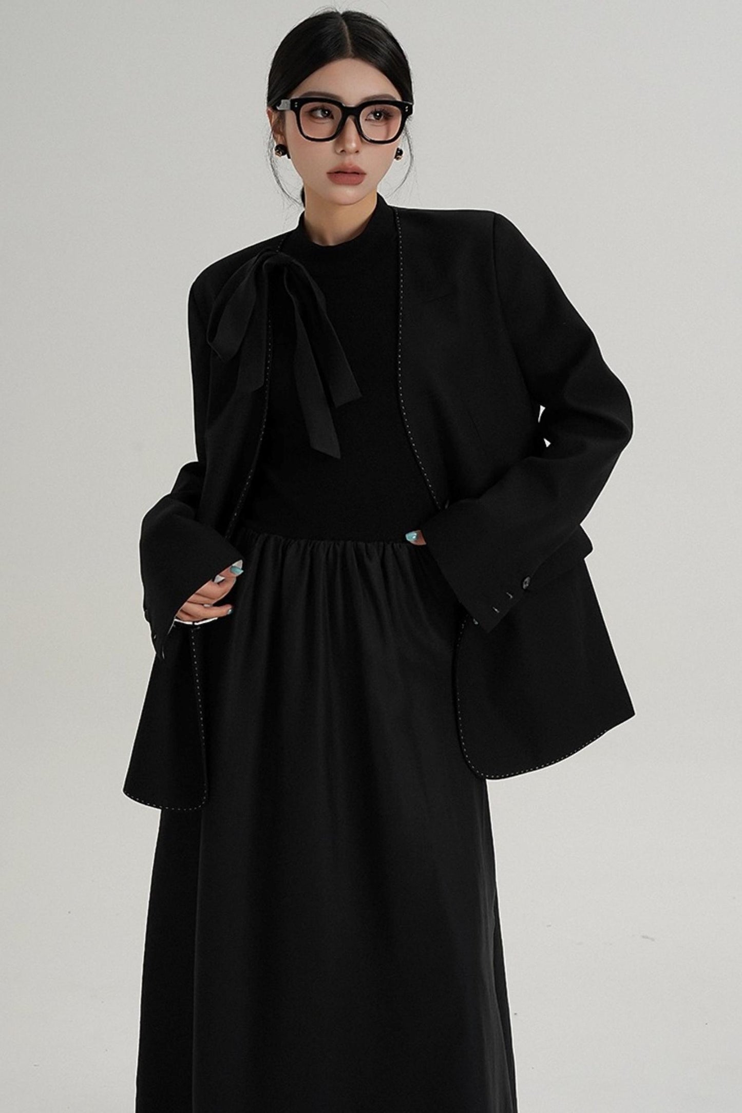 High-End Belted Long Sleeve Blazer