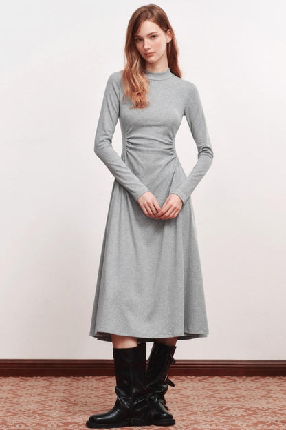 Shirred Slim Warm Long Dress