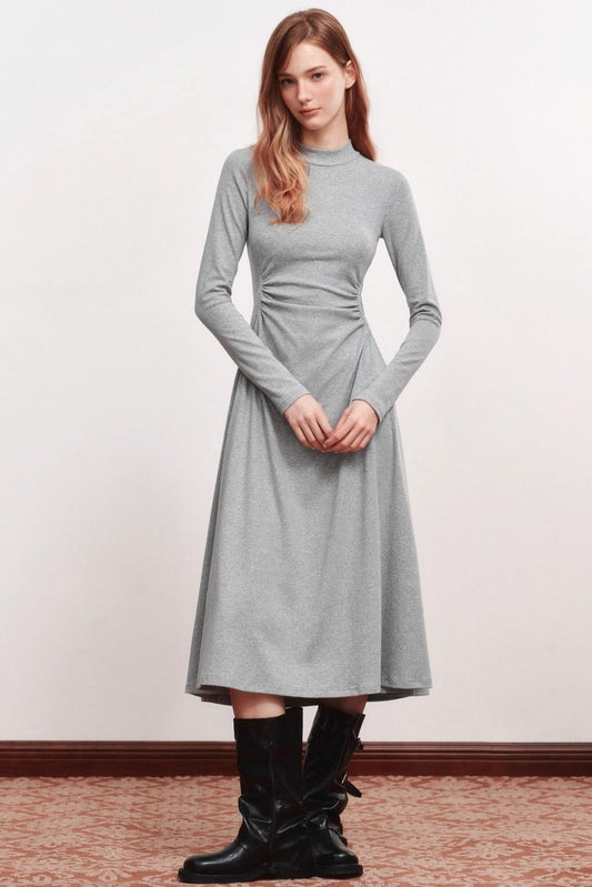 Shirred Slim Warm Long Dress