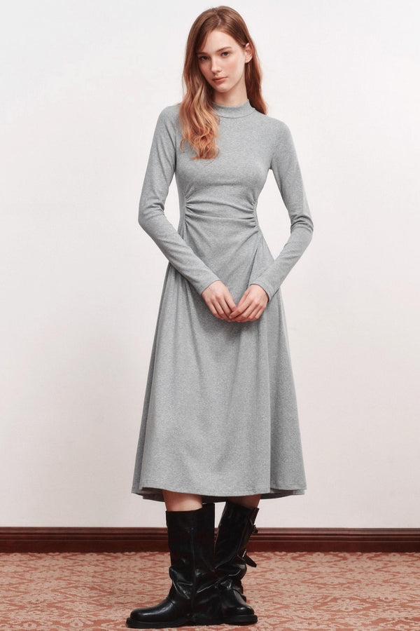 Shirred Slim Warm Long Dress