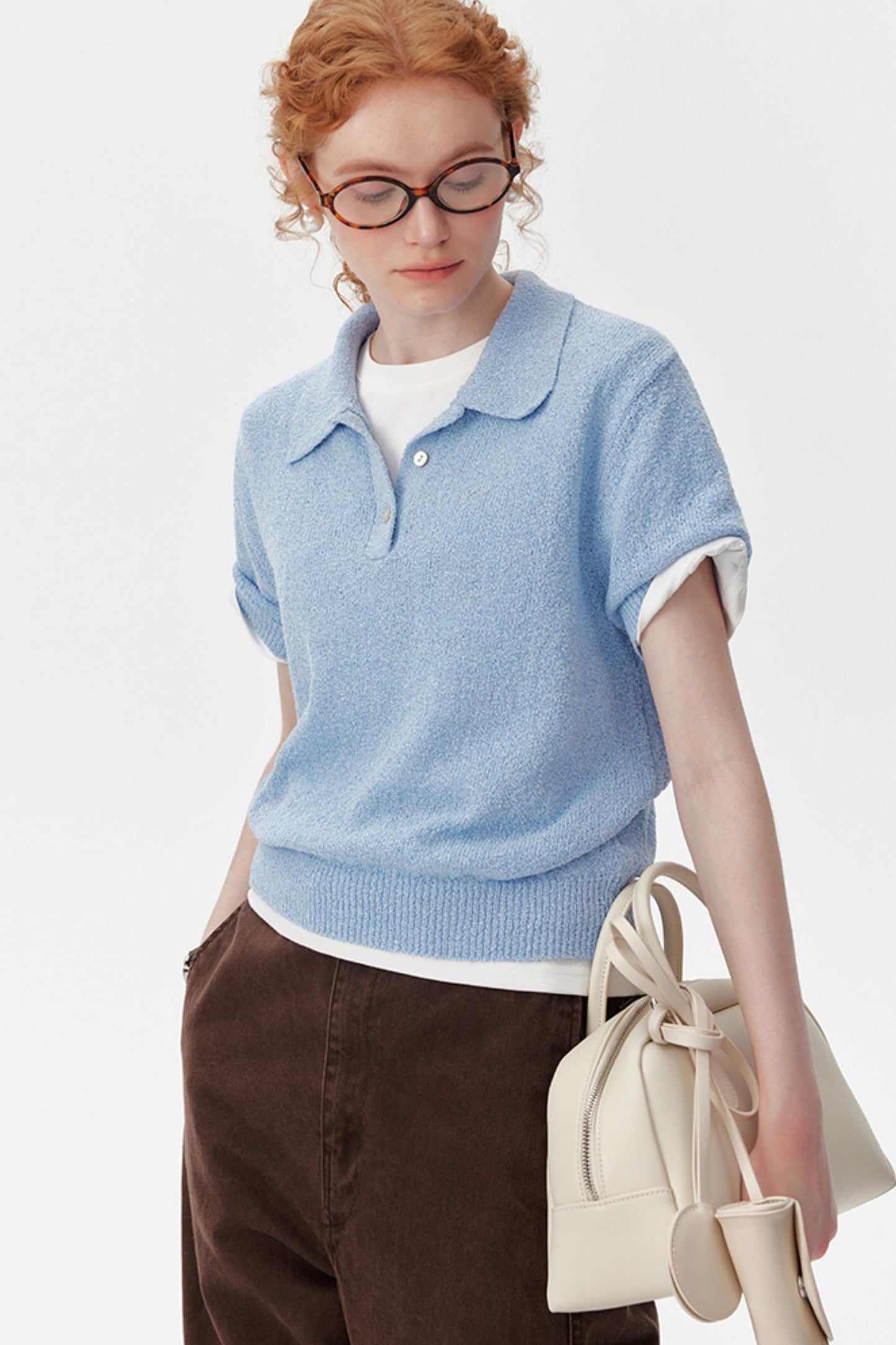 Textured Blue Polo Tee