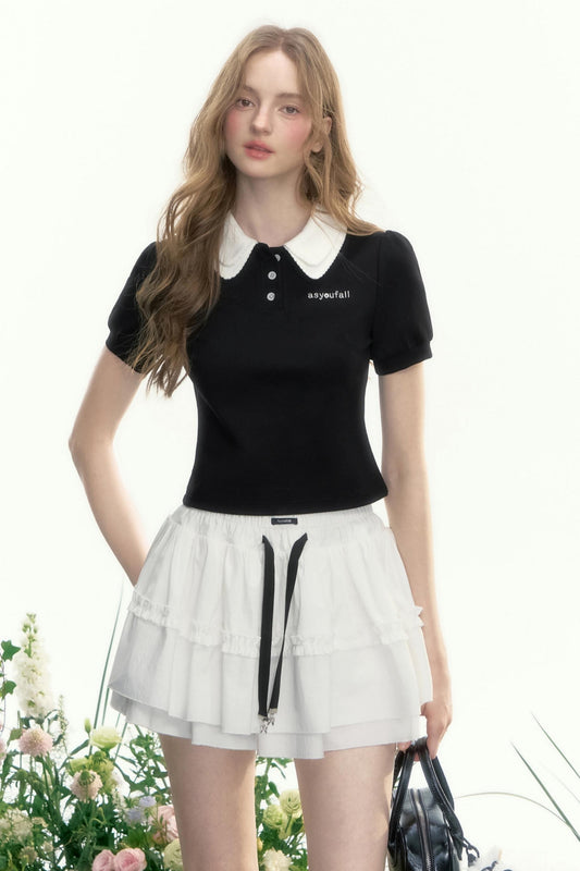 Slim Waist Cropped Polo Shirt