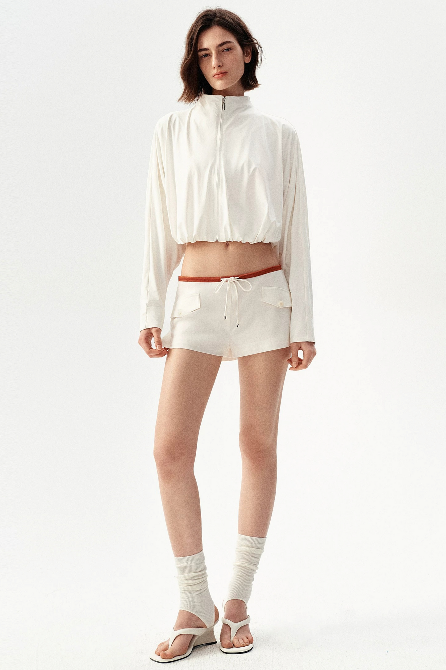 French Caramel Color Block Linen Shorts