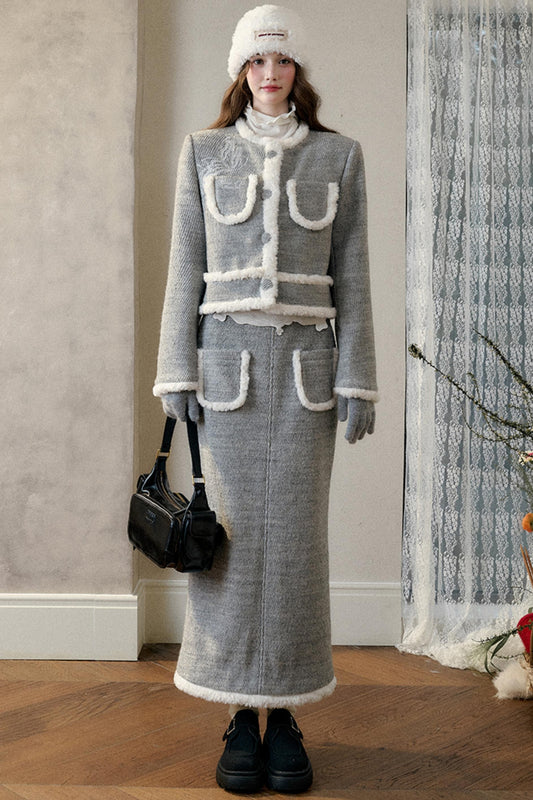 Winter Gate Wool Tweed Long Skirt Set-Up