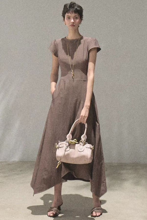 brown denim dress urban Asymmetrical Color Block Denim Dress UrbanSheek