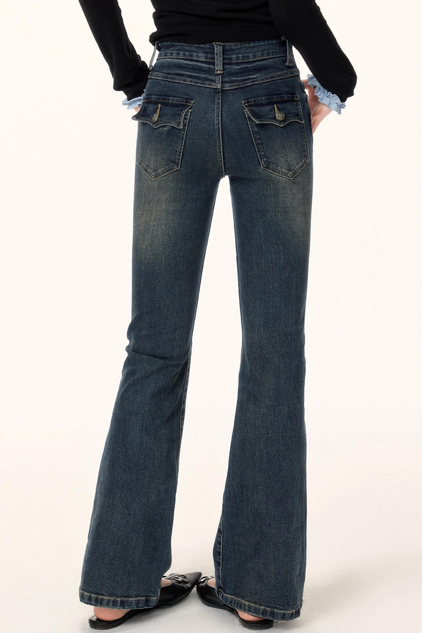 Retro Textured Flared Jeans