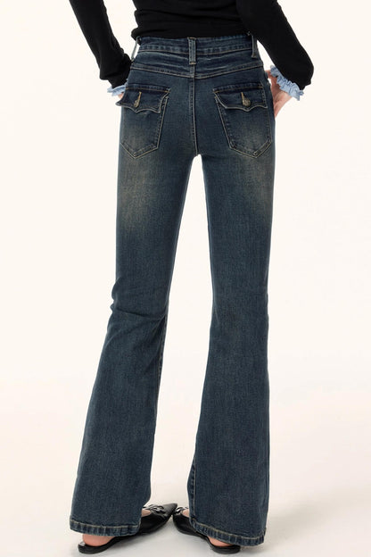 Retro Textured Flared Jeans