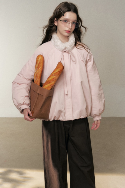 Pink Floral Fur Collar Jacket