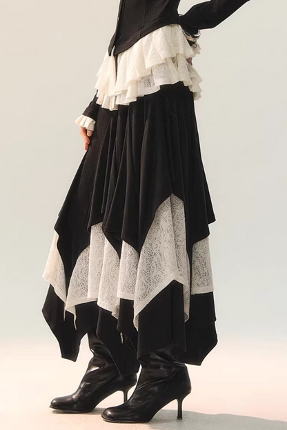 Black Wool Lace Top & Skirt Set-Up