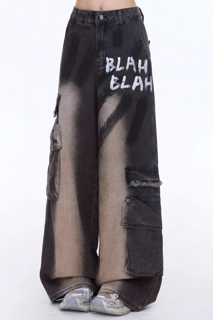 Retro Graffiti Wide-Leg Jeans