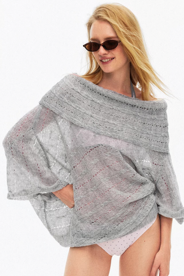 One-Shoulder Hollow Knit Sweater