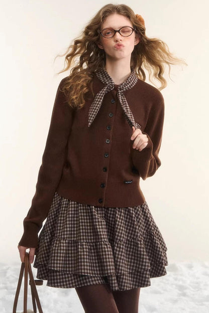 Plaid Melard Knit Top Skirt Set-Up