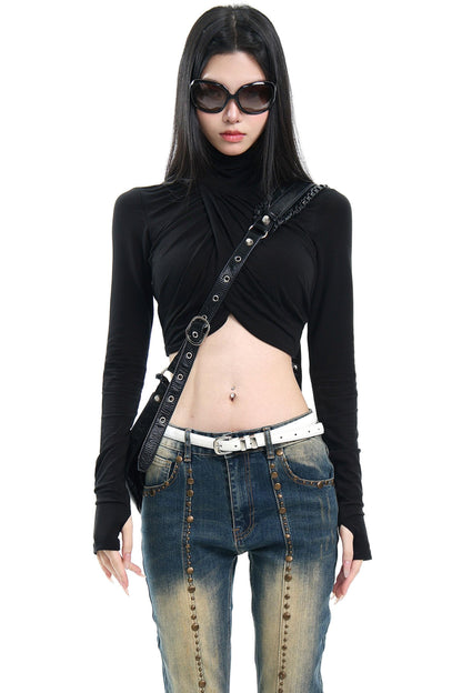 Sexy Black Pleated Top