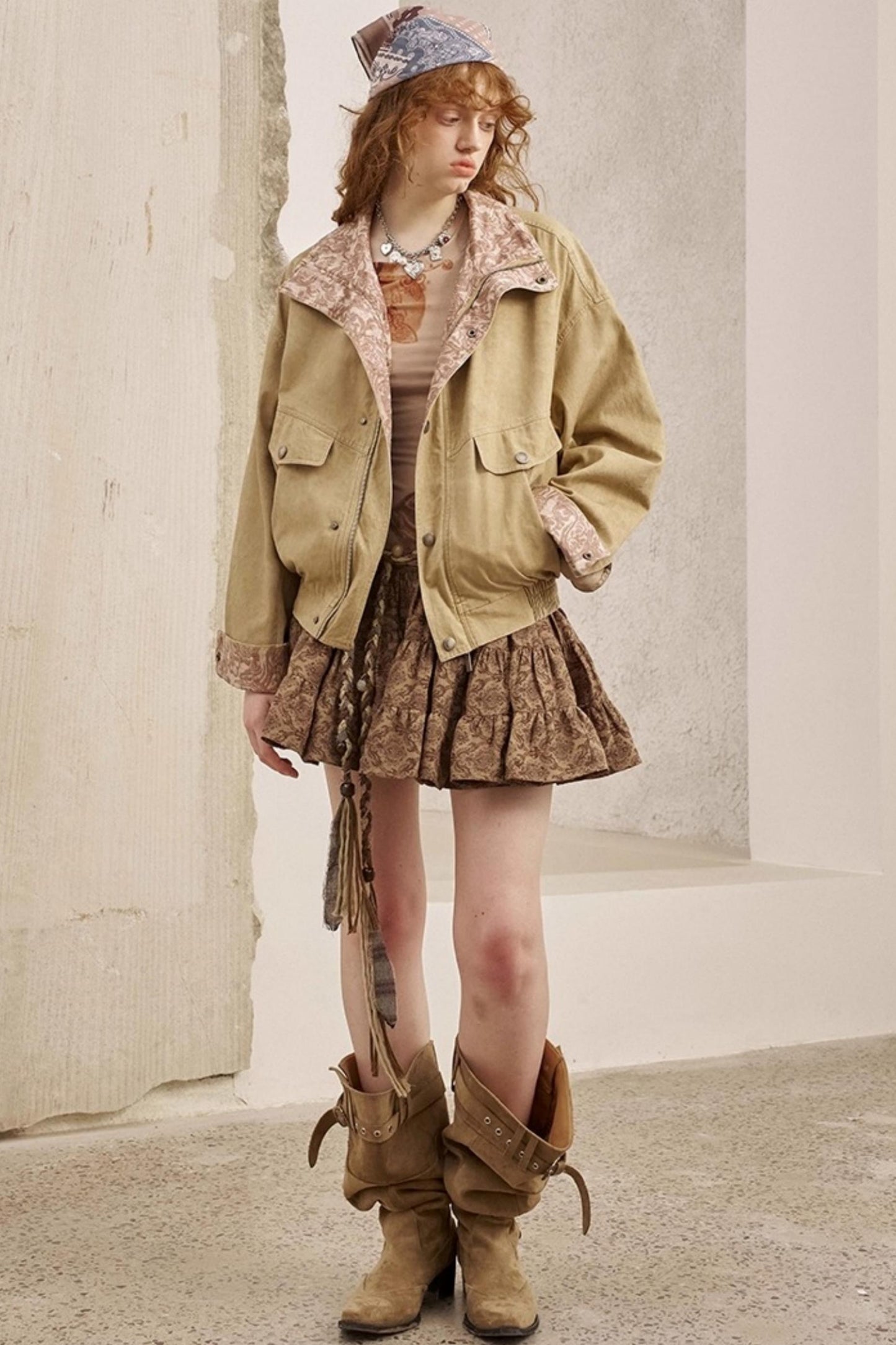 Cashew Flower Washed Stand Collar Jacket