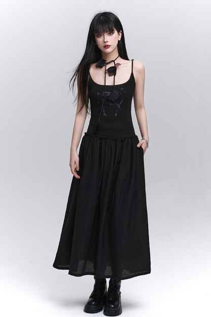 Summer Black-White Halter Dress