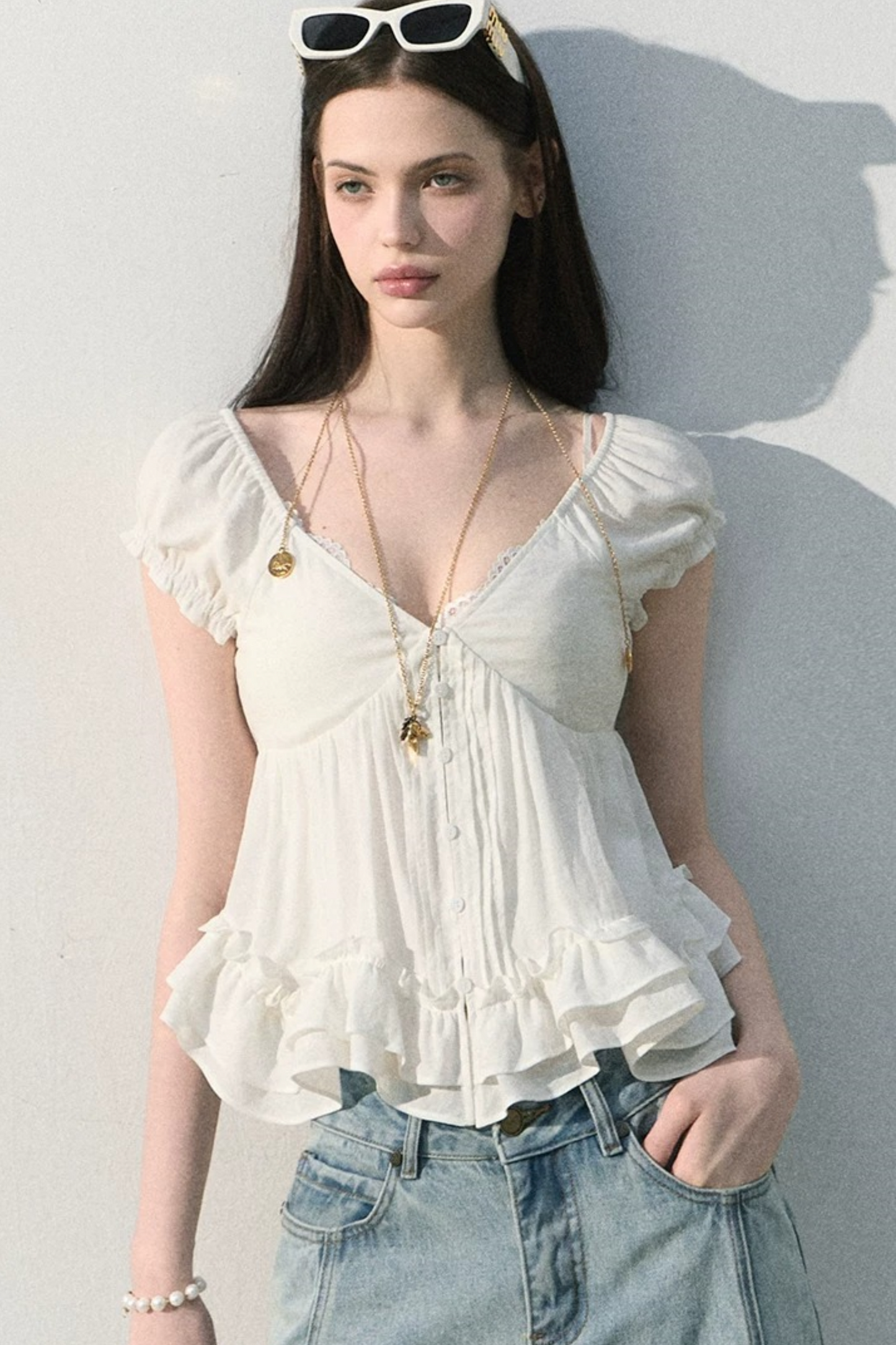 Lyocell Linen Ruffled Blouse