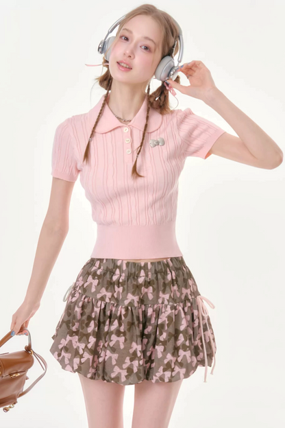 Tee-shirt en maille rose à douce torsade
