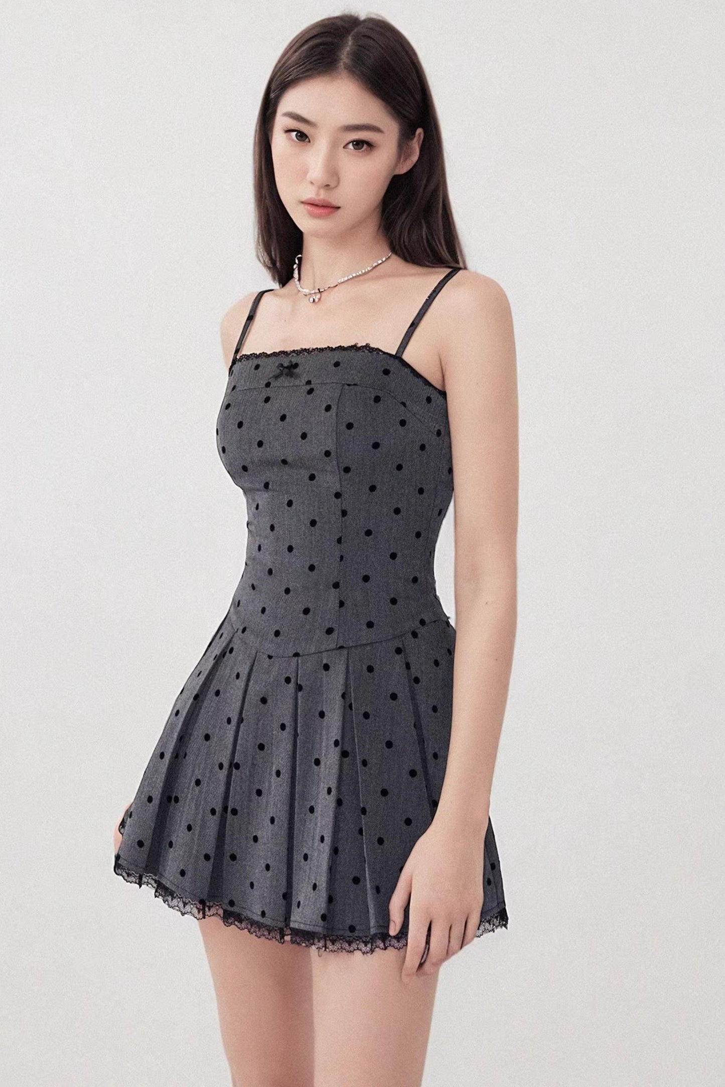 Gray Polka Dot Halter Dress