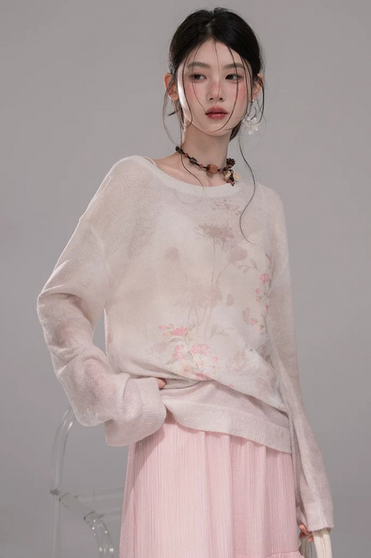 Pink Khaki Gradient Knit Blouse