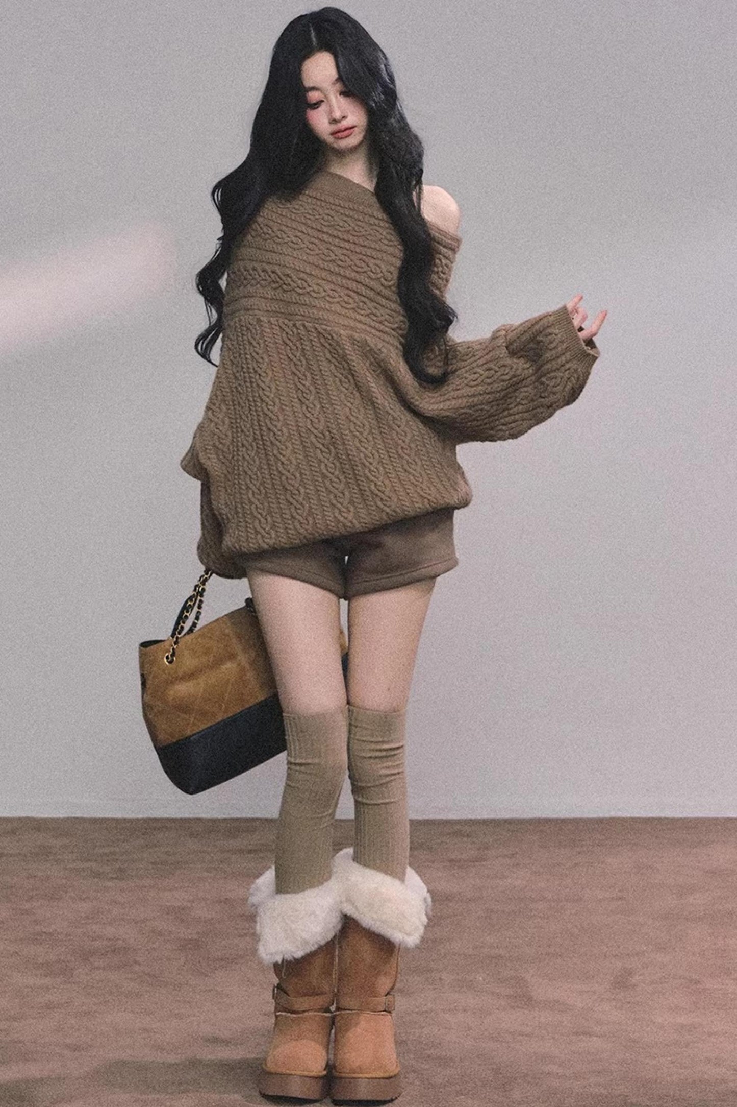 American Off-Shoulder Cable Sweater