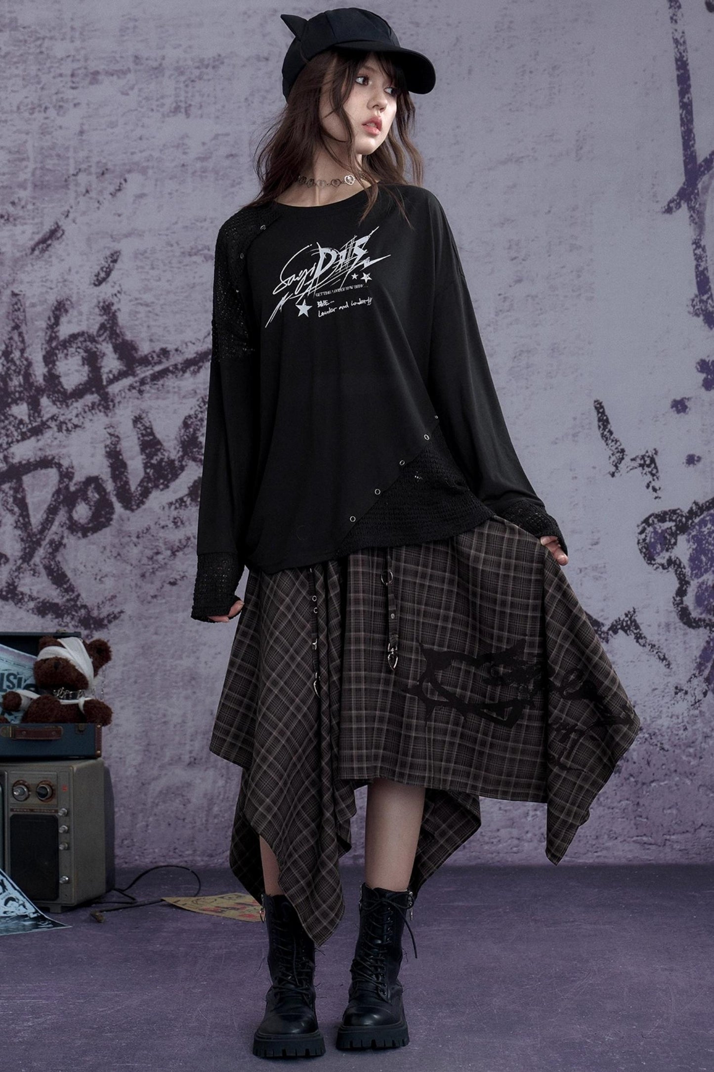 Fighting Spirit Street Brown Plaid Long Skirt