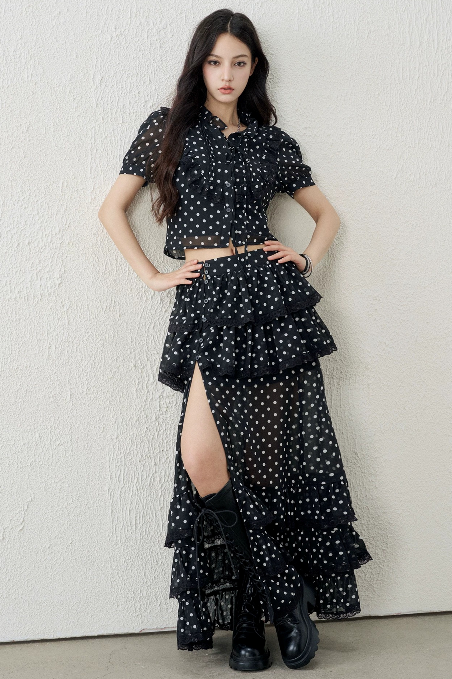 블랙 레트로 폴카 도트 셋업