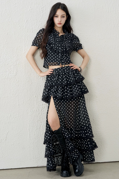 블랙 레트로 폴카 도트 셋업