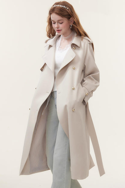 Oatmeal Chic Double-Breasted Trench Coat