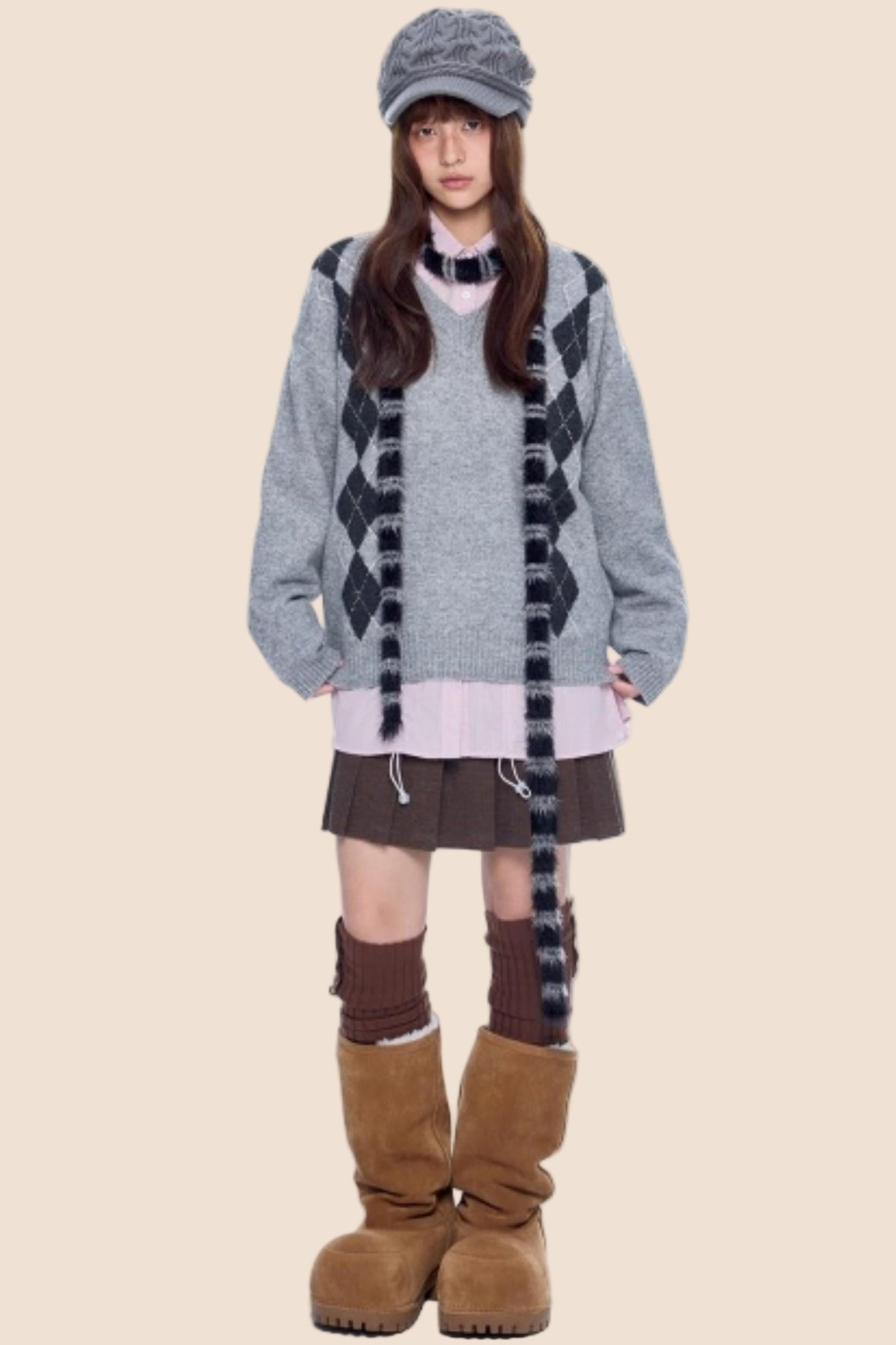 Ribbed V-Neck Knit Sweater