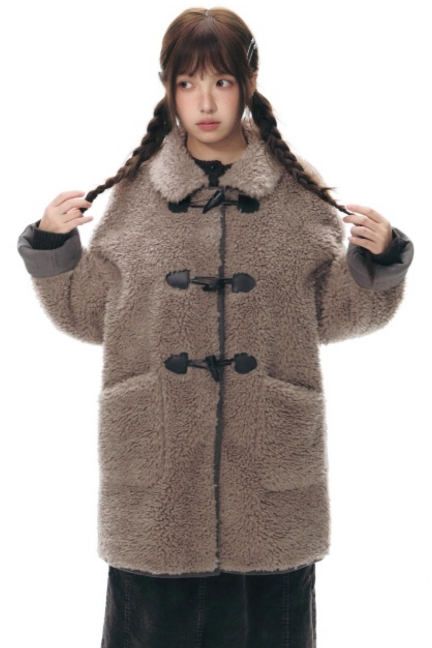 Lamb Wool Horn Button Jacket Set