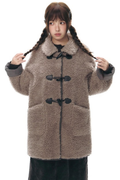 Lamb Wool Horn Button Jacket Set