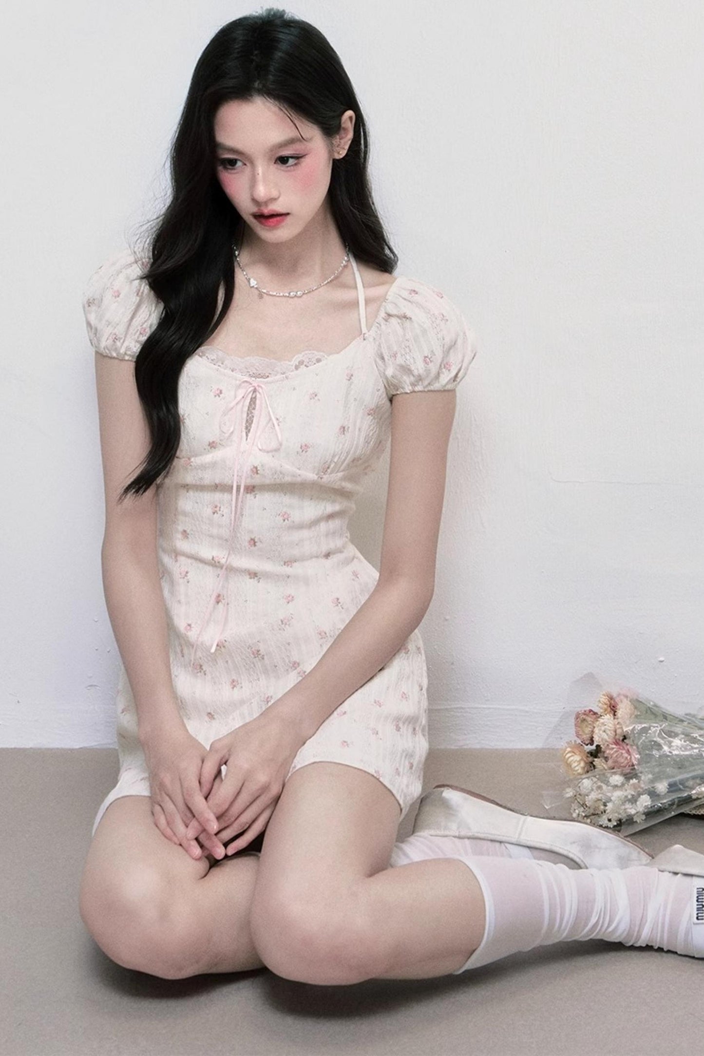 Floral Puff Sleeve Slim Fit Dress