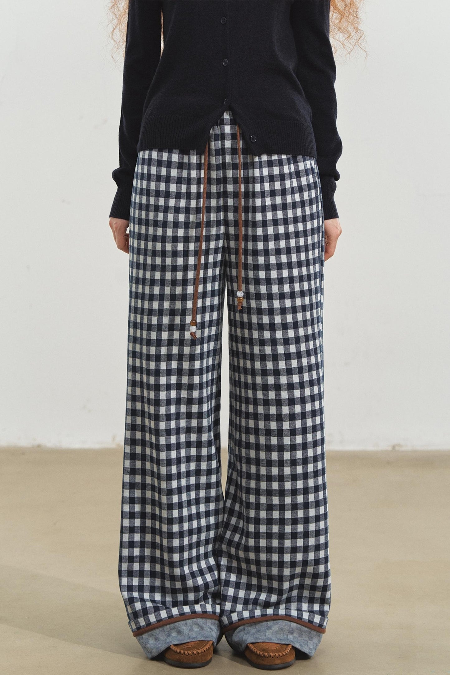 Checkerboard Wide-Leg Trousers