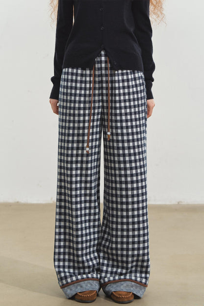 Checkerboard Wide-Leg Trousers