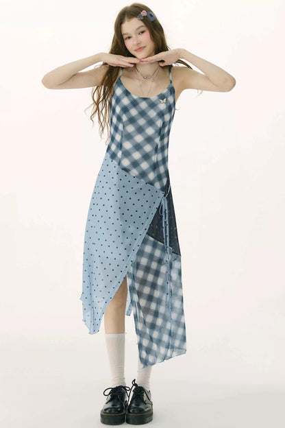 Mist Blue Deconstructed Polka Dot Dress