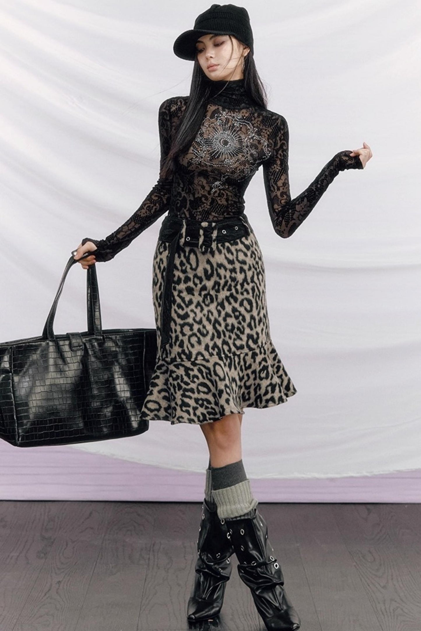 Leopard Wool Patchwork Skirt