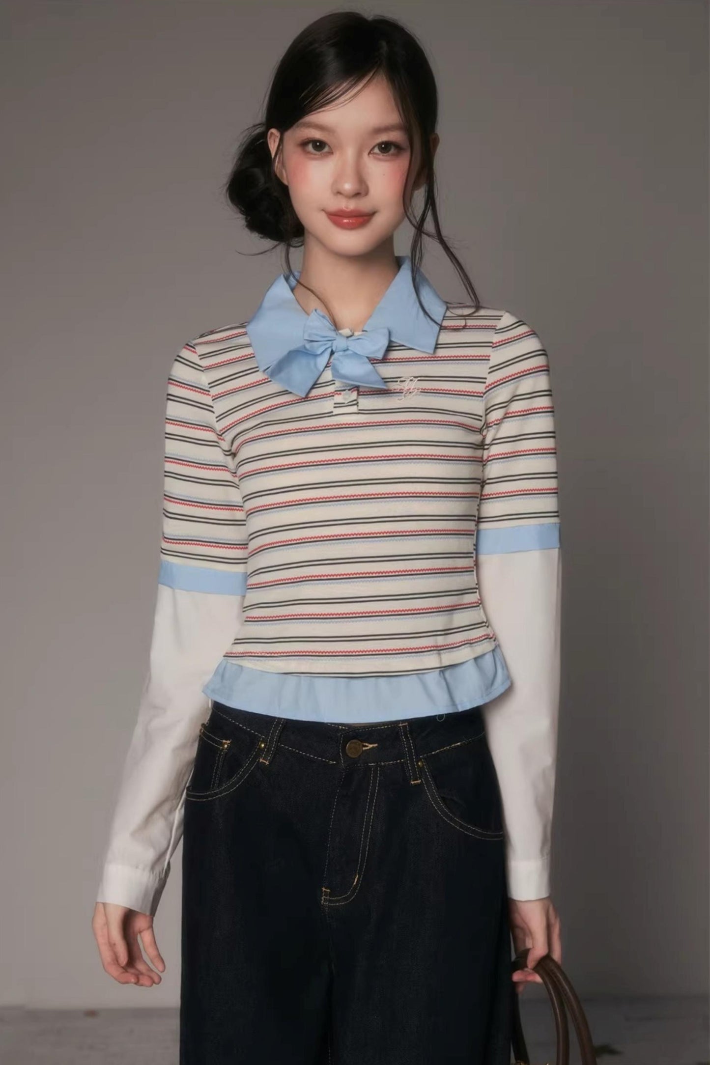 Patchwork Lapel Knit Sweater